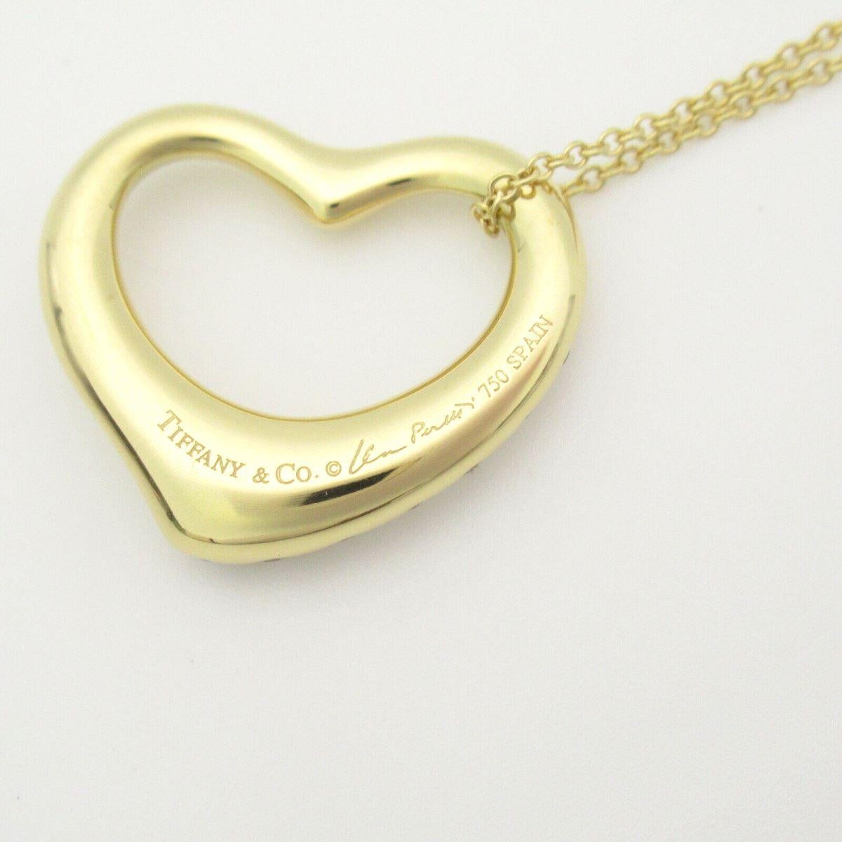TIFFANY & Co Elsa Peretti 18K Gold .38ct Diamond Open Heart Pendant Necklace New For Sale 1