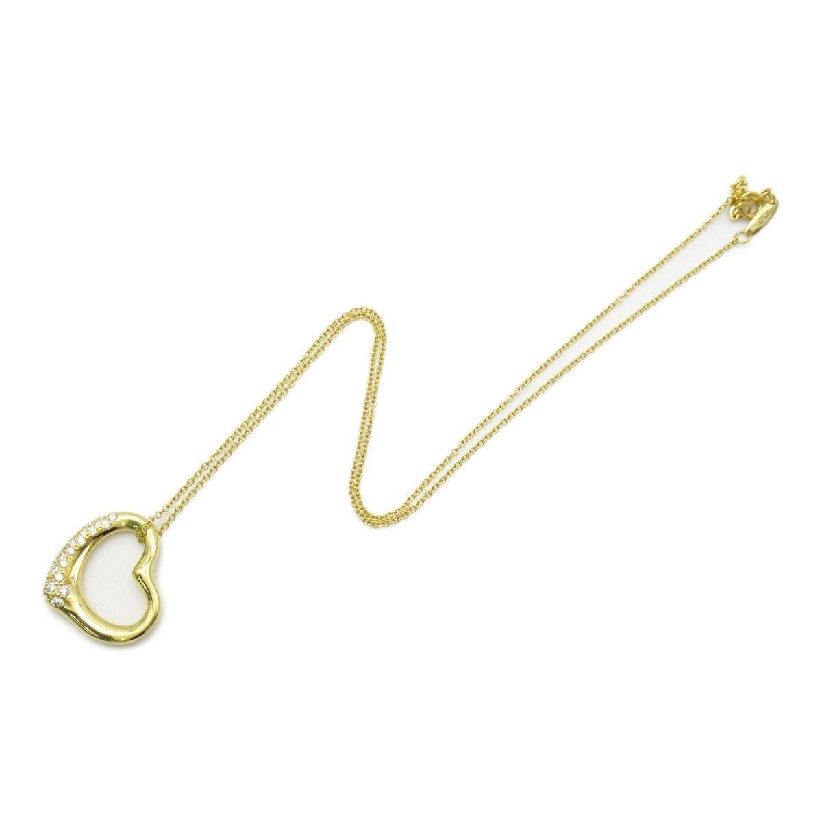 TIFFANY & Co Elsa Peretti 18K Gold .38ct Diamond Open Heart Pendant Necklace New For Sale 2