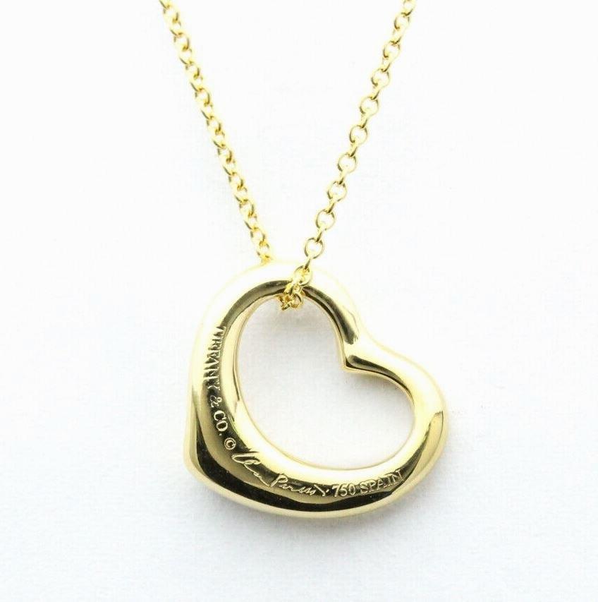 Round Cut TIFFANY & Co. Elsa Peretti 18K Gold 5 Diamond 16mm Open Heart Pendant Necklace  For Sale