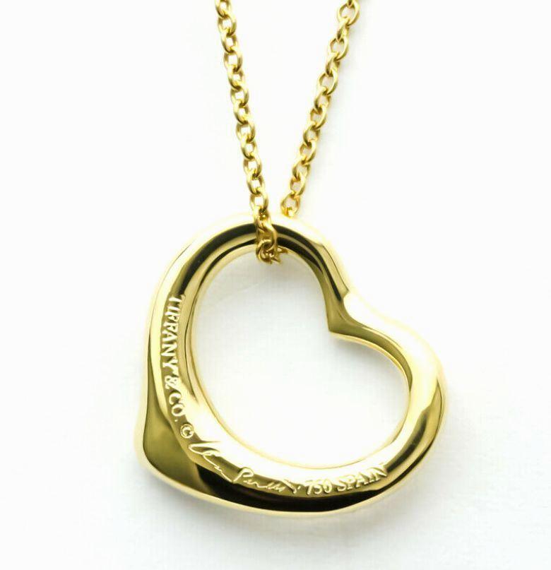 TIFFANY & Co. Elsa Peretti 18K Gold 5 Diamond 16mm Open Heart Pendant Necklace  For Sale 1