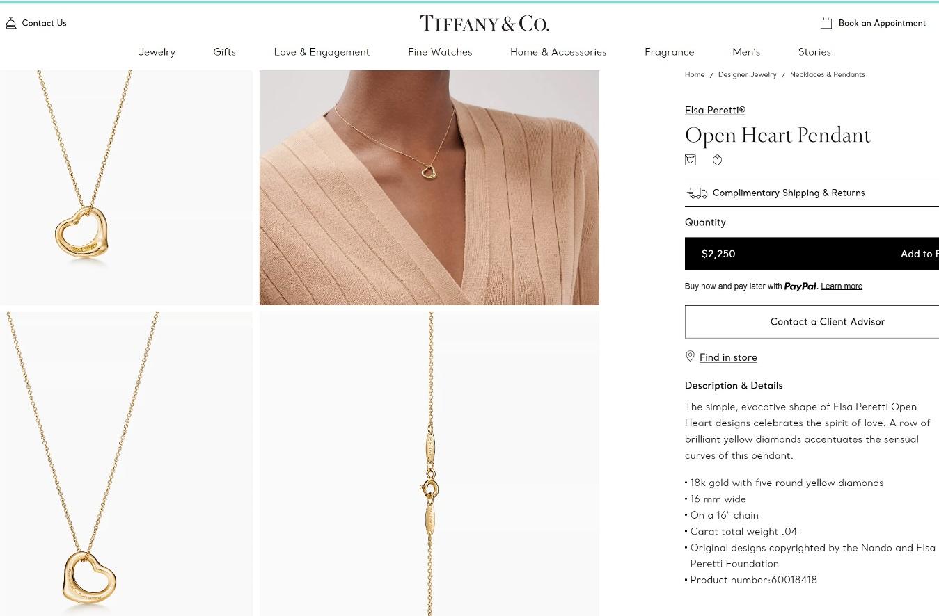 TIFFANY & Co. Elsa Peretti 18K Gold 5 Yellow Diamond Open Heart Pendant Necklace For Sale 6