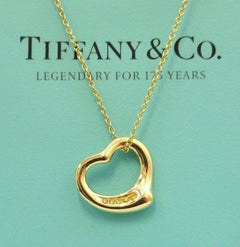 TIFFANY & Co. Elsa Peretti 18K Gold 5 Yellow Diamond Open Heart Pendant Necklace