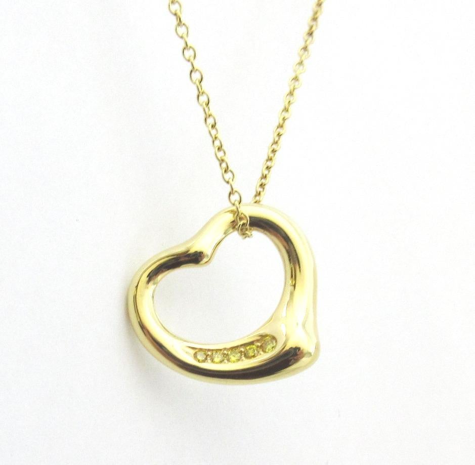 Women's TIFFANY & Co. Elsa Peretti 18K Gold 5 Yellow Diamond Open Heart Pendant Necklace For Sale