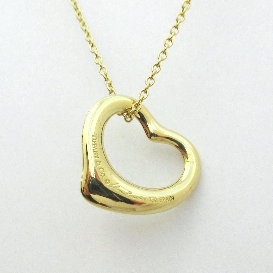 TIFFANY & Co. Elsa Peretti 18K Gold 5 Yellow Diamond Open Heart Pendant Necklace For Sale 1