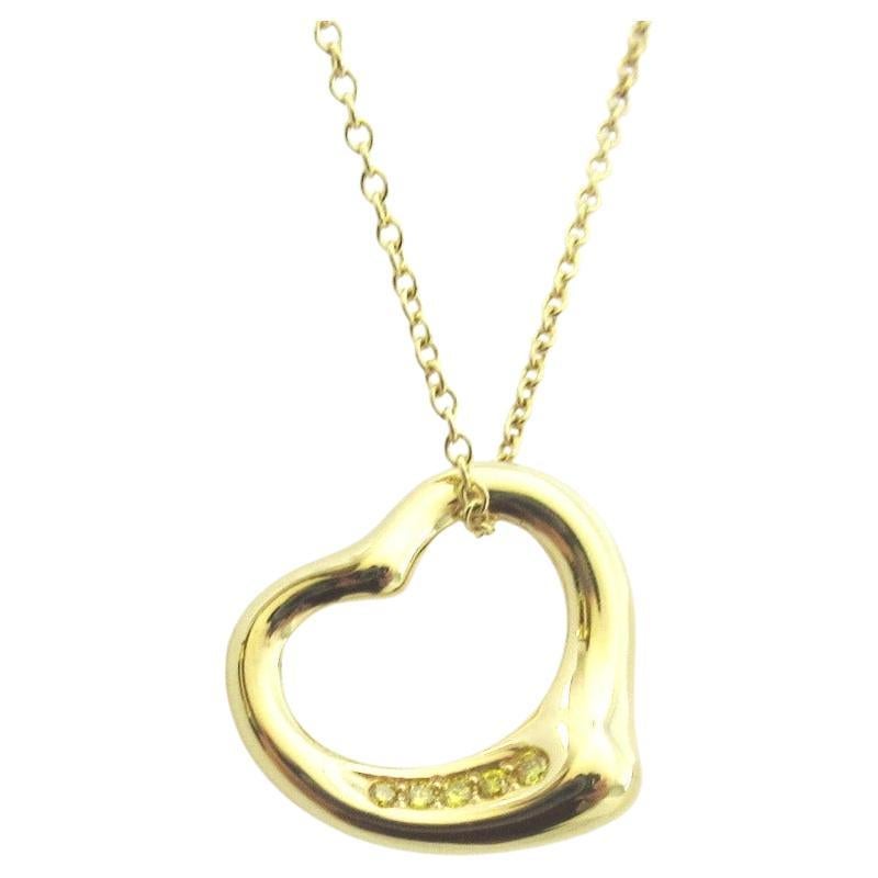 TIFFANY & Co. Elsa Peretti 18K Gold 5 Yellow Diamond Open Heart Pendant Necklace For Sale