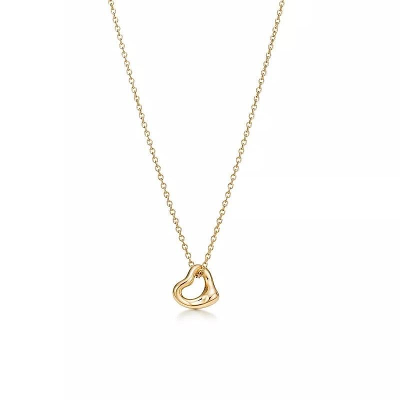 Women's TIFFANY & Co. Elsa Peretti 18K Gold 7mm Open Heart Pendant Necklace For Sale