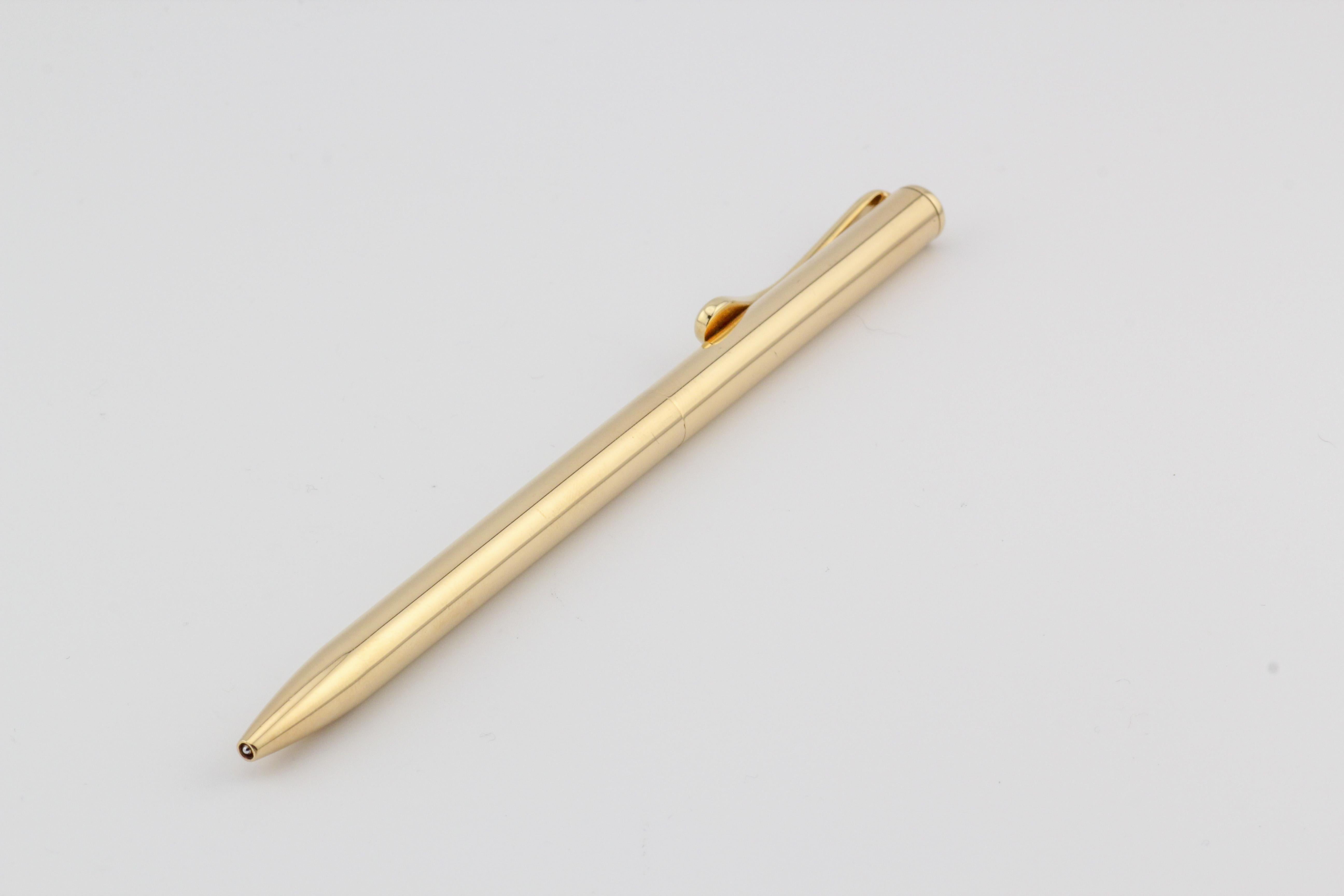 Elegance and functionality converge in this exquisite Tiffany & Co. Elsa Peretti 18k Gold Ballpoint Pen, a testament to the enduring legacy of one of the world's most celebrated designers. Crafted with meticulous attention to detail, this pen is a