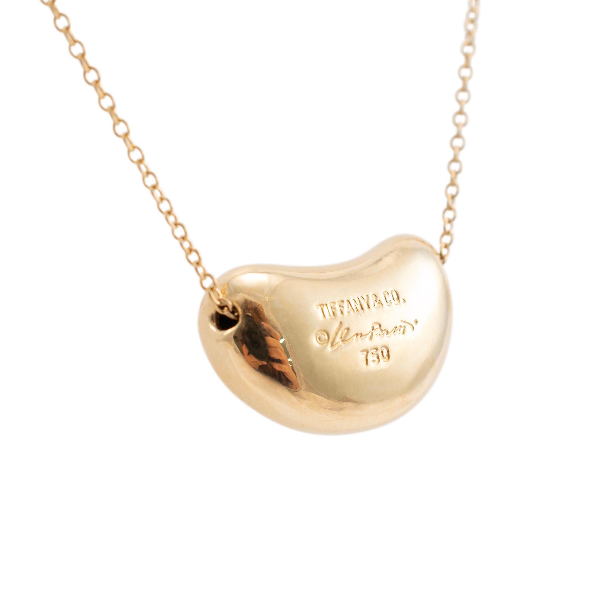 Marke: Tiffany & Co.

Geschlecht: Damen

Metall Typ: 18K Gelbgold

Länge: 16,00 Zoll

Abmessungen des Anhängers: 11.60mm x 18.69

Gewicht: 7,05 Gramm

Damen-Halskette aus 18K Gelbgold. Das Metall wurde getestet und es wurde festgestellt, dass es