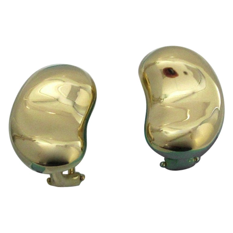 TIFFANY 
Co. Elsa Peretti 18K Gold Clip-On Bean Earrings LARGE