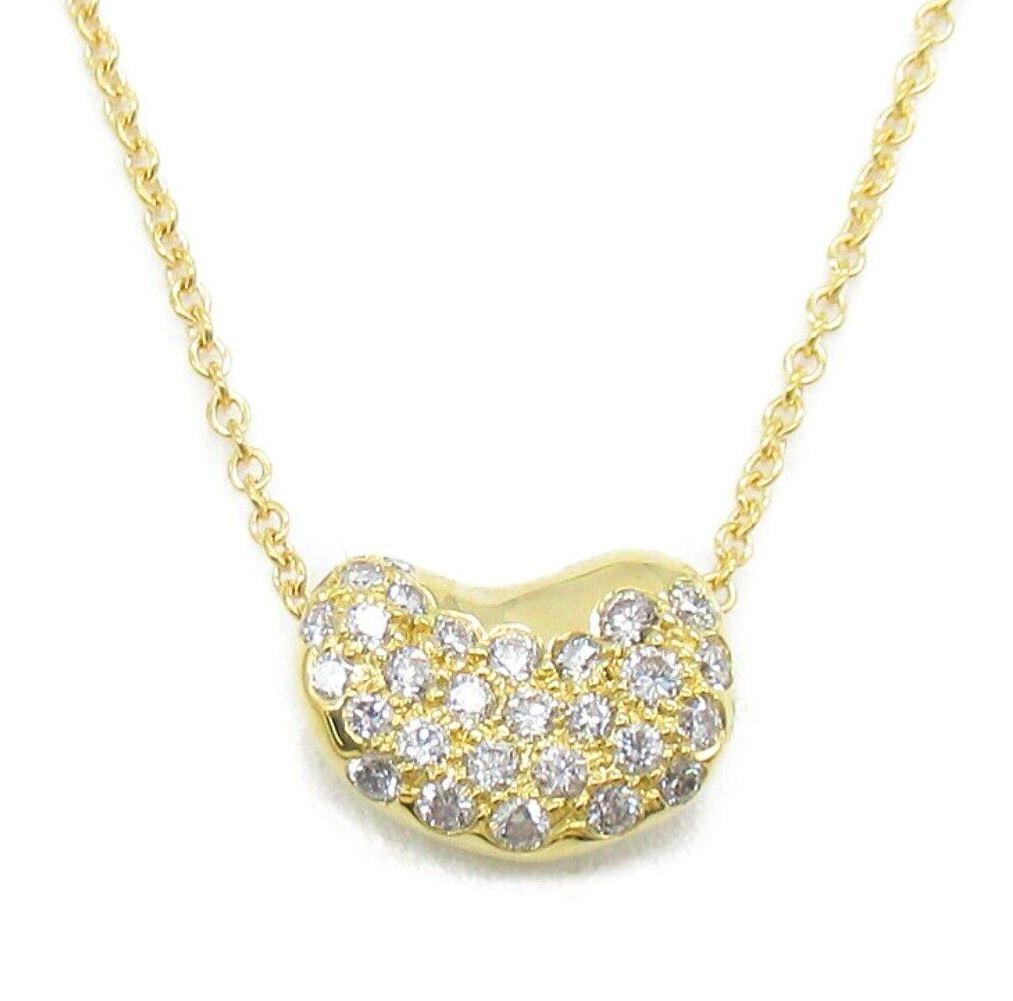 TIFFANY & Co. Elsa Peretti 18K Gold Diamant 11mm Bohne Anhänger Halskette (Rundschliff) im Angebot