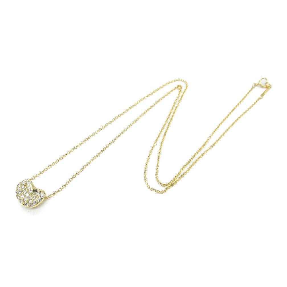 TIFFANY & Co. Elsa Peretti 18K Gold Diamond 11mm Bean Pendant Necklace In Excellent Condition For Sale In Los Angeles, CA