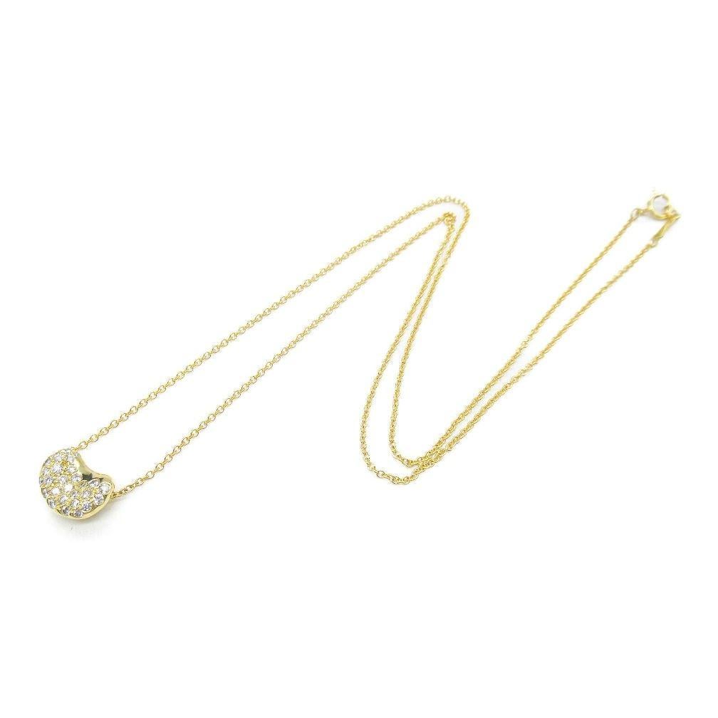 TIFFANY & Co. Elsa Peretti 18K Gold Diamant 11mm Bohne Anhänger Halskette im Zustand „Hervorragend“ im Angebot in Los Angeles, CA