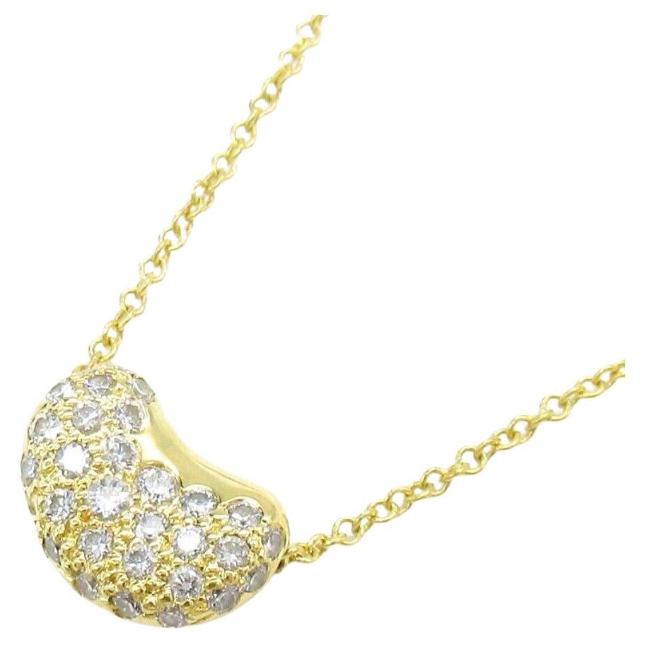 TIFFANY & Co. Elsa Peretti 18K Gold Diamond 11mm Bean Pendant Necklace For Sale