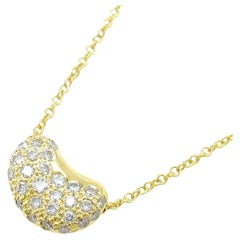 TIFFANY & Co. Elsa Peretti 18K Gold Diamant 11mm Bohne Anhänger Halskette