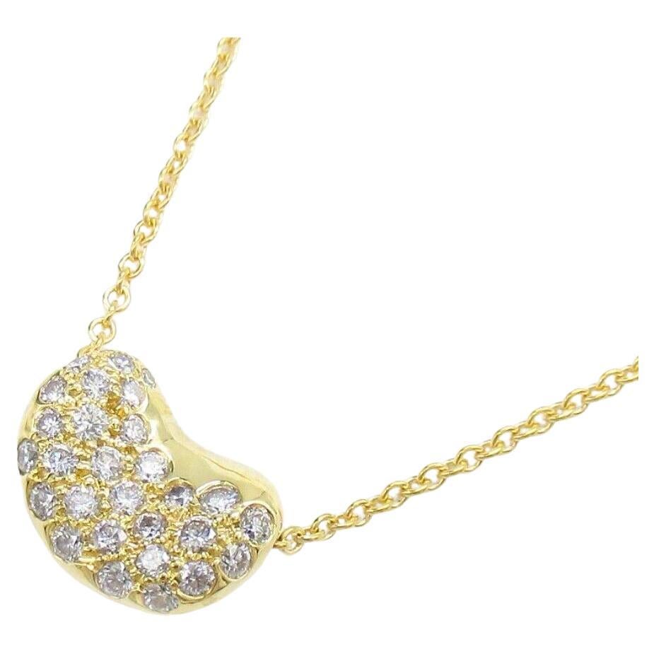TIFFANY & Co. Elsa Peretti 18K Gold Diamant 11mm Bohne Anhänger Halskette