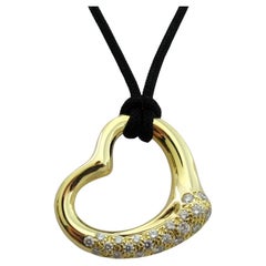 TIFFANY & Co. Elsa Peretti 18K Gold Diamond 22mm Open Heart Pendant Necklace