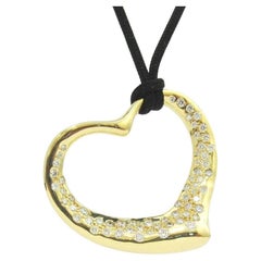 TIFFANY & Co. Elsa Peretti 18K Gold Diamond 36mm Open Heart Pendant Necklace XL