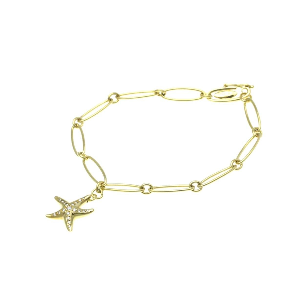 Rough Cut TIFFANY & Co. Elsa Peretti 18K Gold Diamond Starfish Charm Bracelet For Sale
