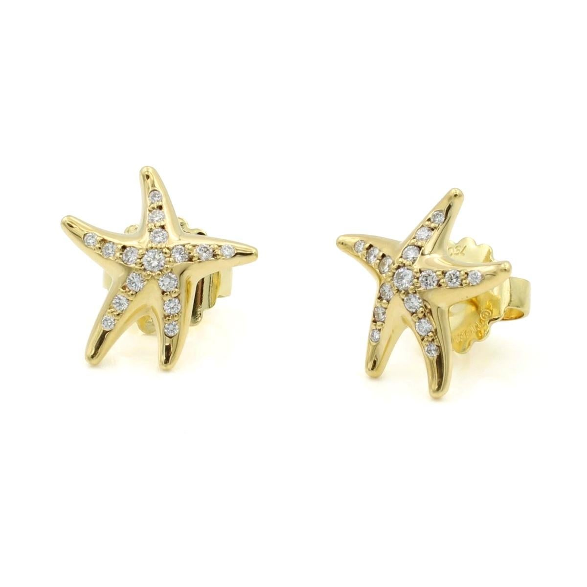 Taglio rotondo TIFFANY & Co. Orecchini a stella di Elsa Peretti in oro 18 carati e diamanti in vendita