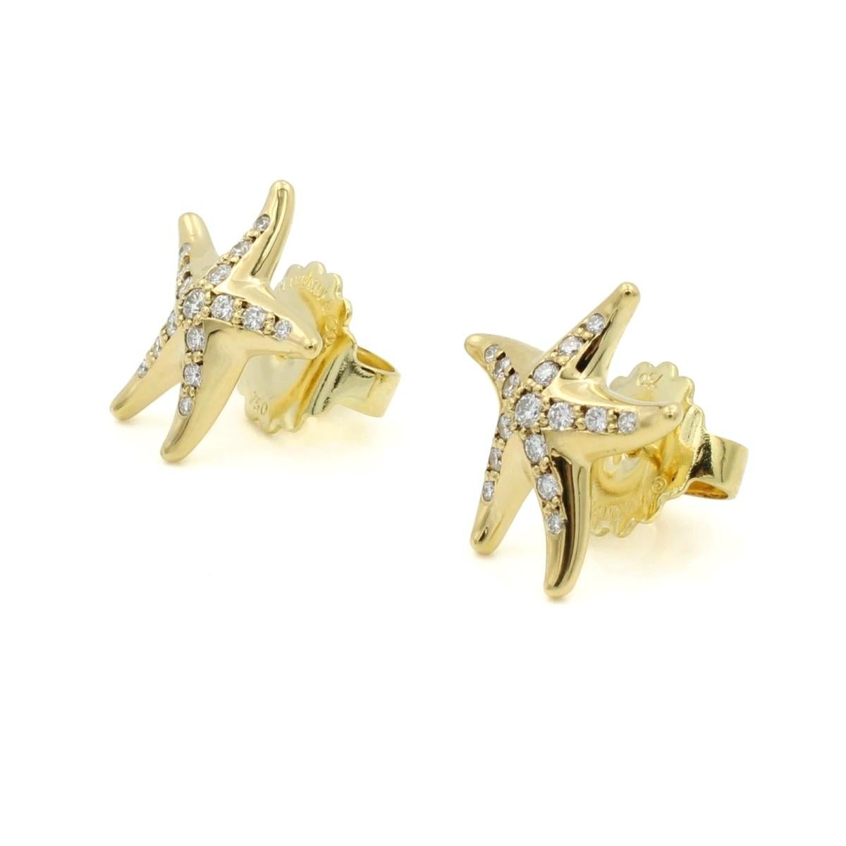 TIFFANY & Co. Orecchini a stella di Elsa Peretti in oro 18 carati e diamanti In condizioni ottime in vendita a Los Angeles, CA