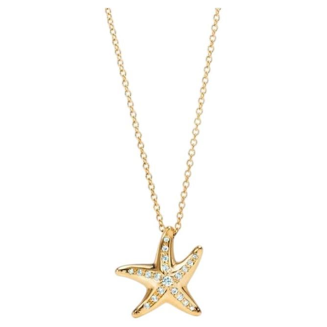 TIFFANY & Co. Elsa Peretti 18K Gold Diamond Starfish Pendant Necklace