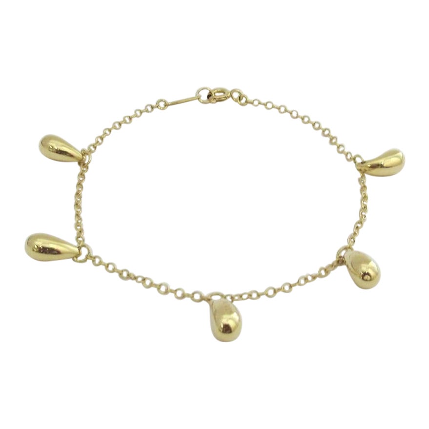 TIFFANY & Co. Elsa Peretti 18K Gold Five Teardrop Charm Bracelet 7"