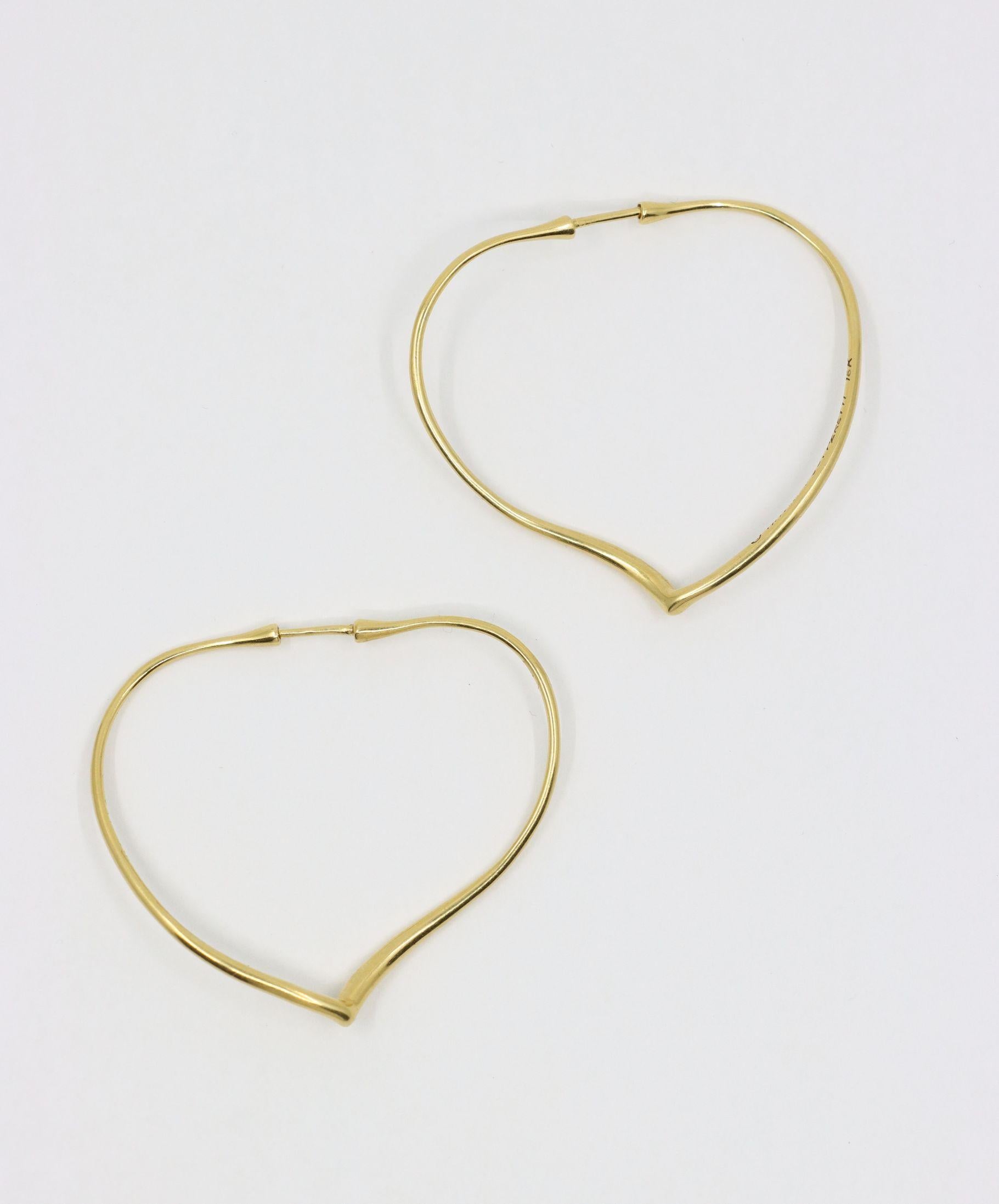 Tiffany & Co. Elsa Peretti 18K Gold Heart Shape Hoop Earrings For Sale 8
