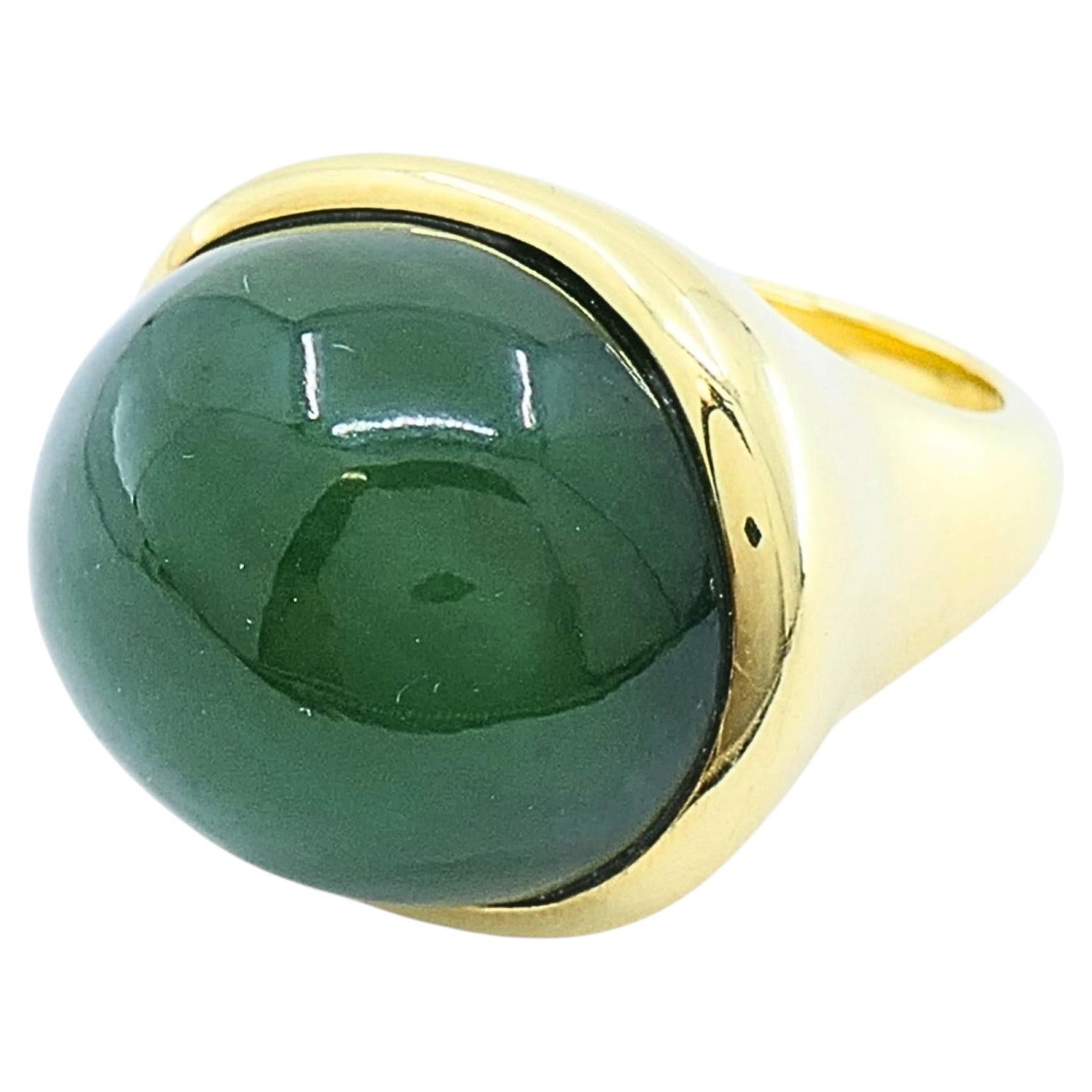Tiffany & Co. Elsa Peretti 18k Gold Jade Cabochon Dome Ring For Sale