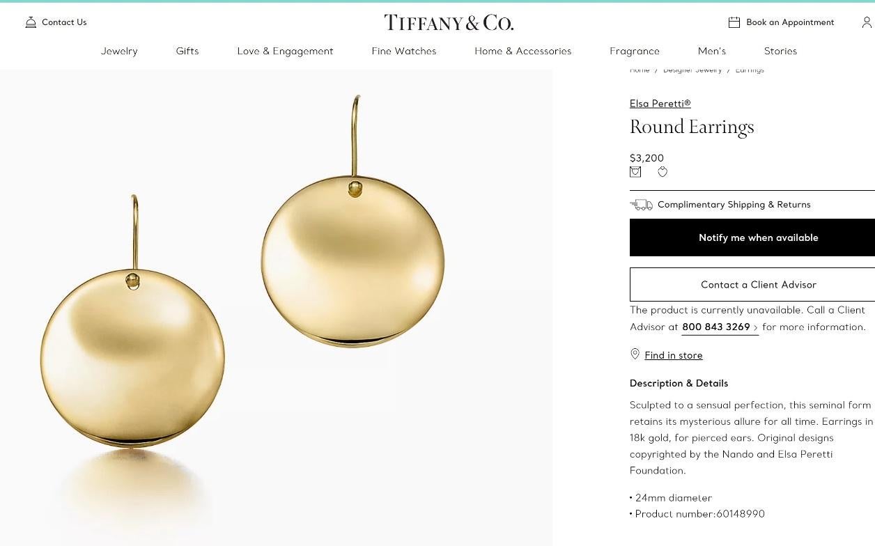 TIFFANY & Co. Elsa Peretti 18K Gold Round Earrings For Sale 3