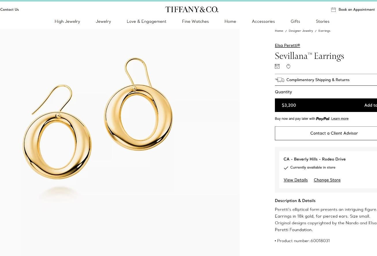 TIFFANY & Co. Elsa Peretti 18K Gold Sevillana Earrings For Sale 7