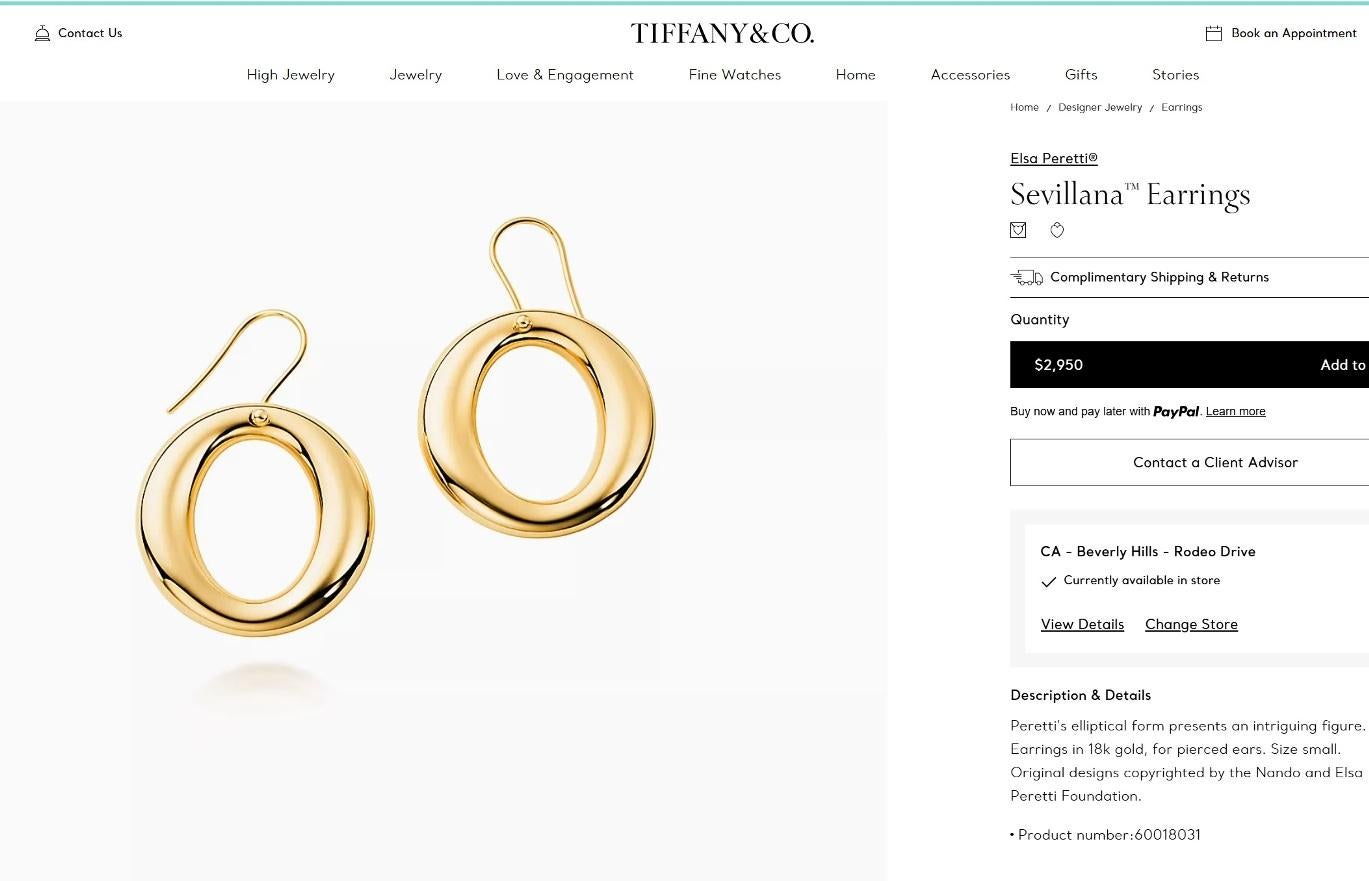 TIFFANY & Co. Elsa Peretti 18K Gold Sevillana Earrings 3