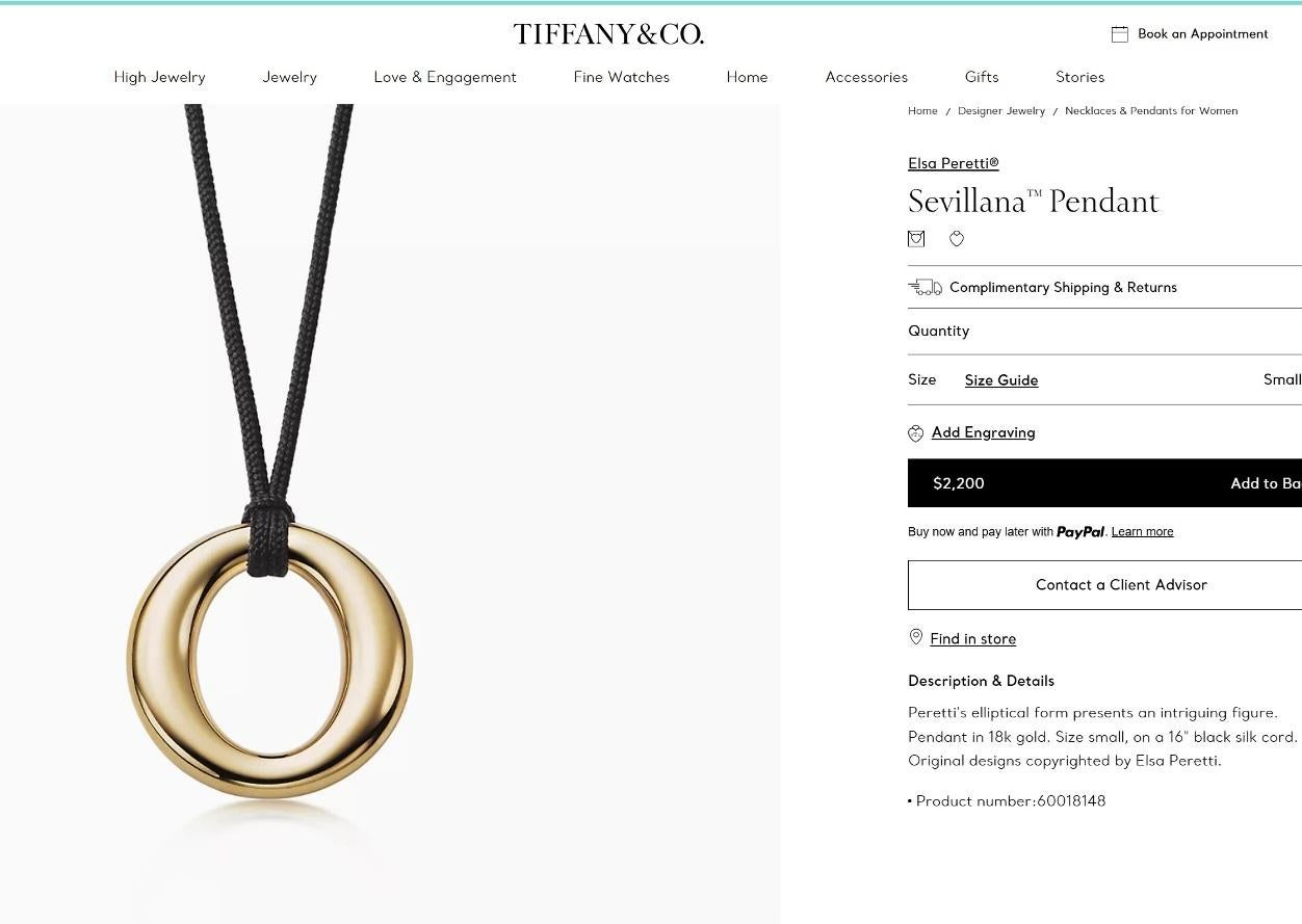 TIFFANY & Co. Elsa Peretti 18K Gold Sevillana Pendant Necklace For Sale 3