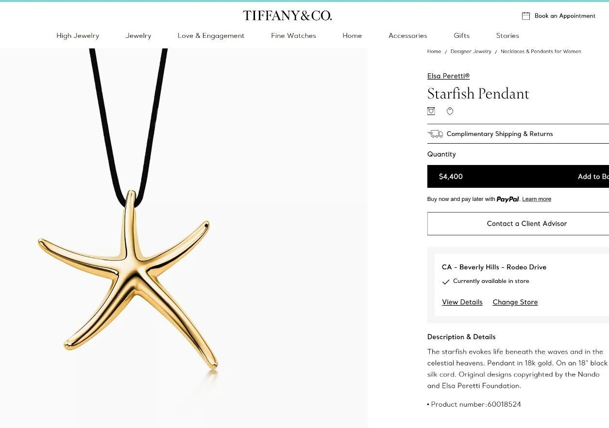 TIFFANY & Co. Elsa Peretti 18K Gold Starfish Pendant Necklace LARGE For Sale 2