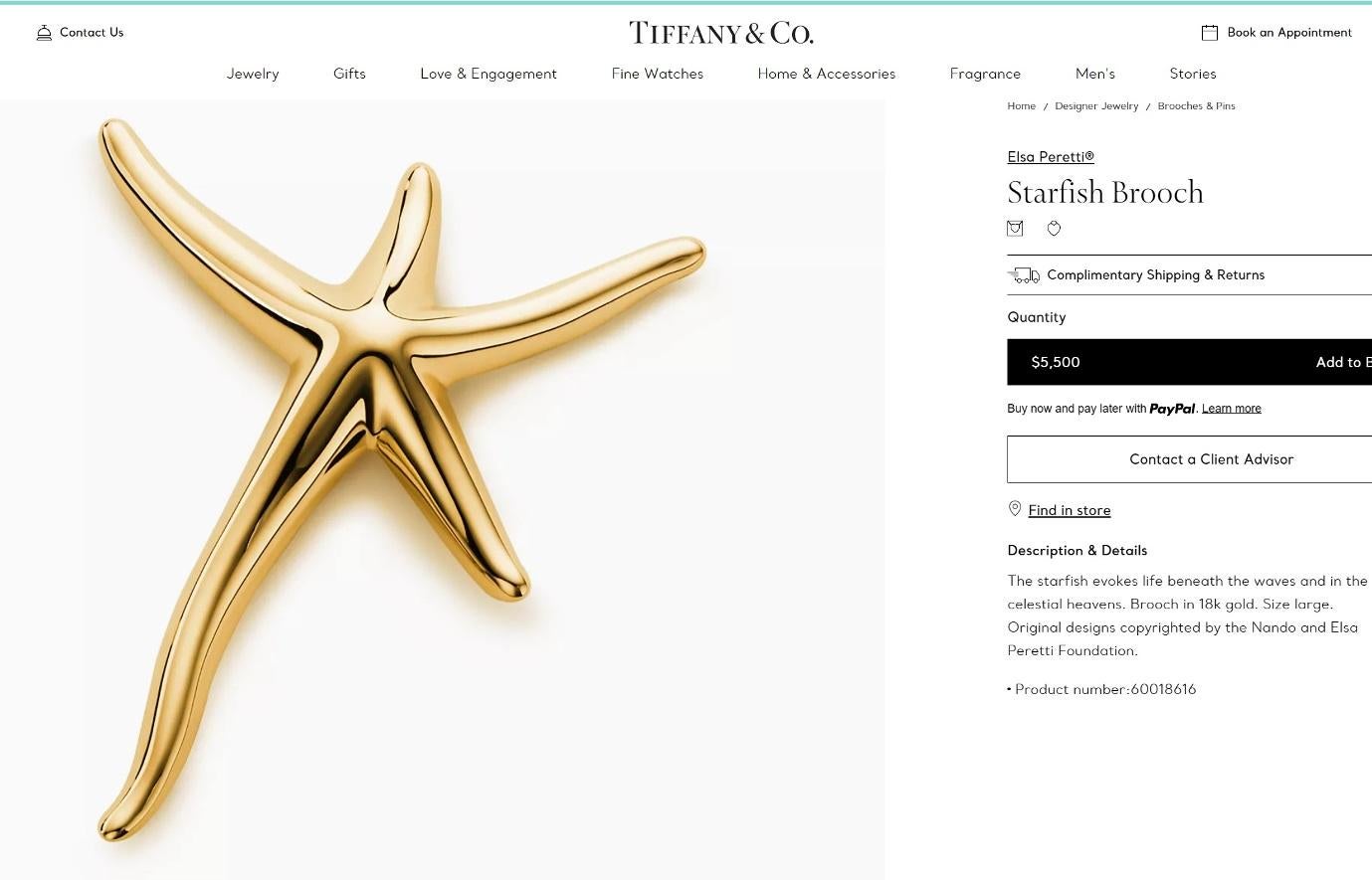 TIFFANY & Co. Elsa Peretti 18K Gold Starfish Pin Brooch Large For Sale 5