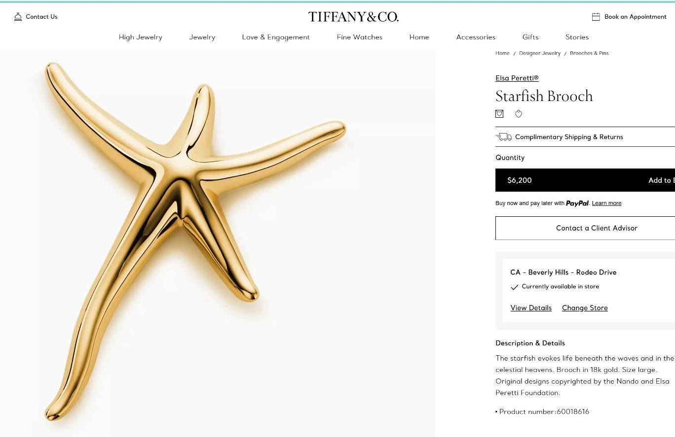 TIFFANY & Co. Elsa Peretti 18K Gold Starfish Pin Brooch Large For Sale 5