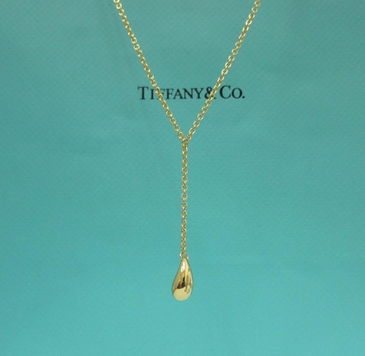 TIFFANY & Co. Elsa Peretti 18K Gold Teardrop Lariat Pendant Necklace For Sale 1