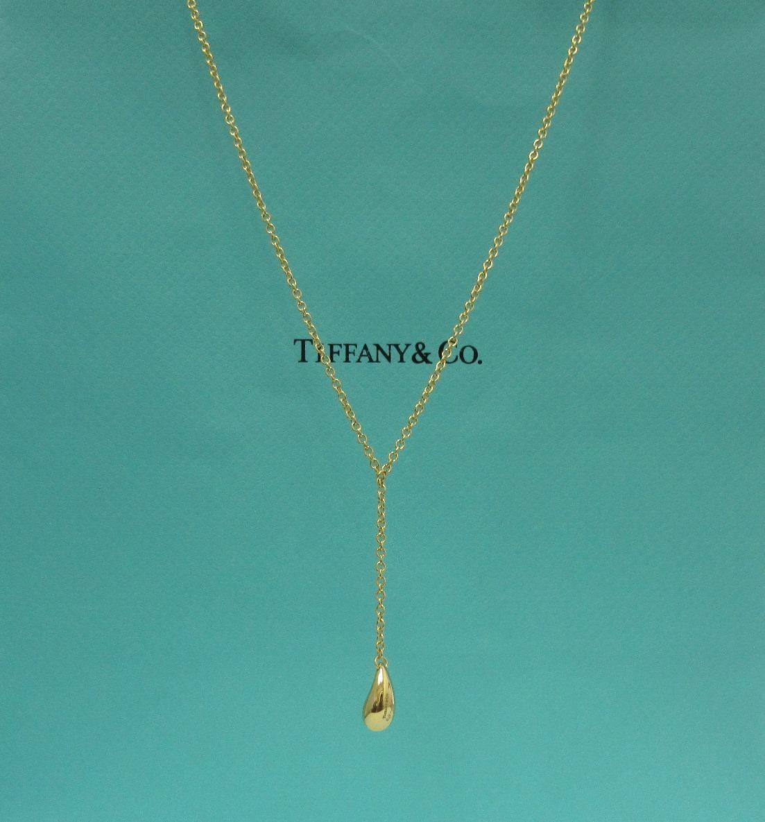 TIFFANY & Co. Elsa Peretti 18K Gold Teardrop Lariat Pendant Necklace For Sale 2