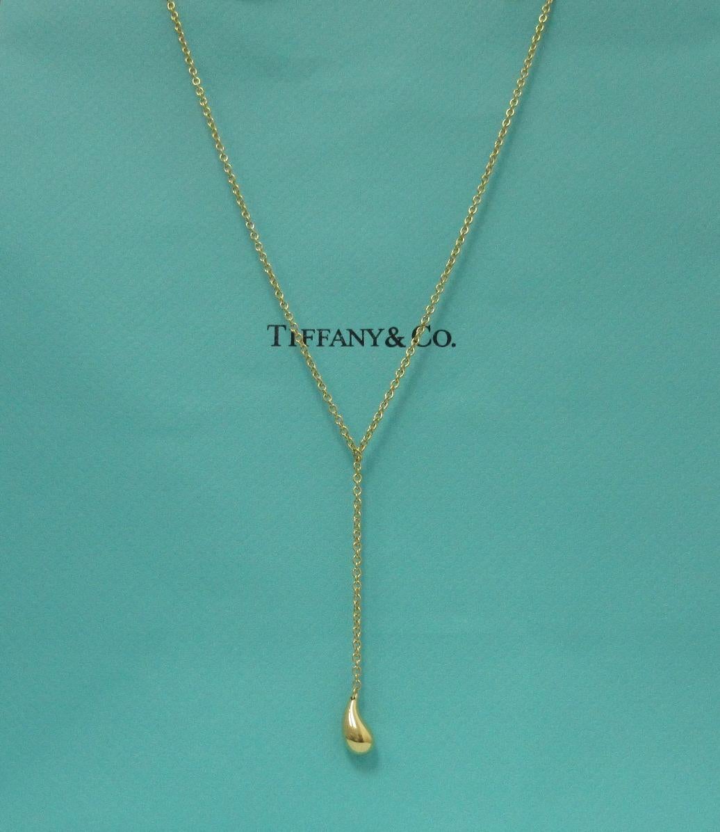 TIFFANY & Co. Elsa Peretti 18K Gold Teardrop Lariat Pendant Necklace For Sale 3