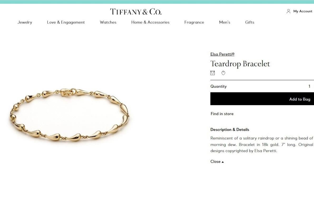 TIFFANY & Co. Elsa Peretti 18K Gold Teardrop Link Bracelet 7