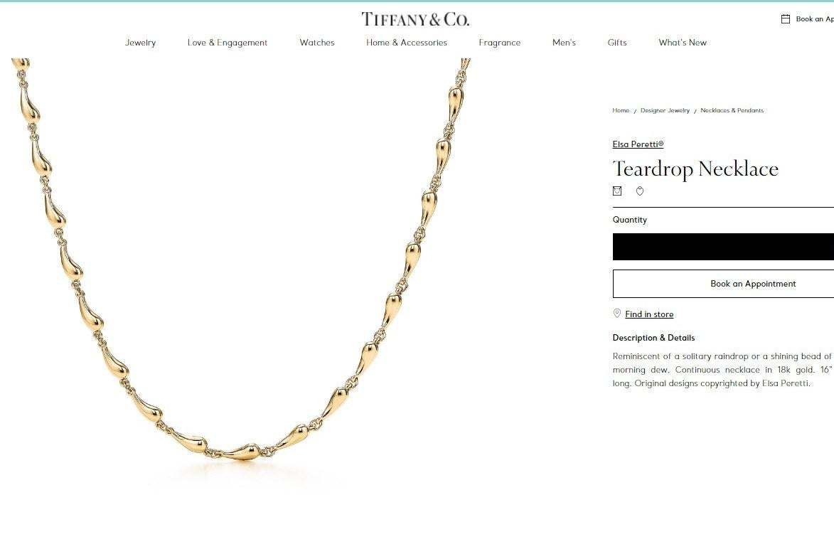 TIFFANY & Co. Elsa Peretti, collier en or 18 carats en forme de larme en vente 3
