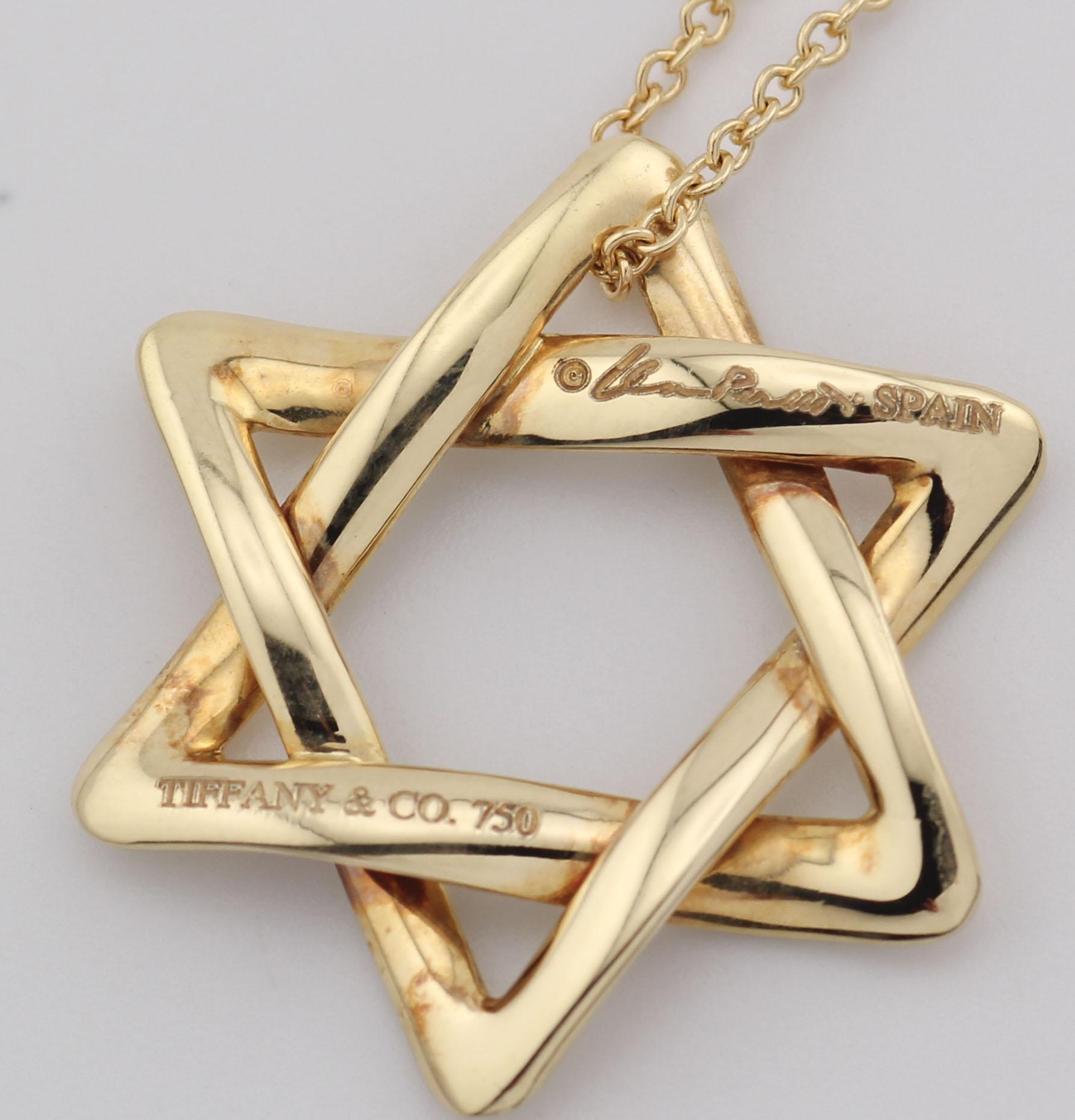 da uomo o donna Tiffany & Co. Elsa Peretti, collana lunga con ciondolo a forma di stella di David in oro 18 carati XLarge in vendita