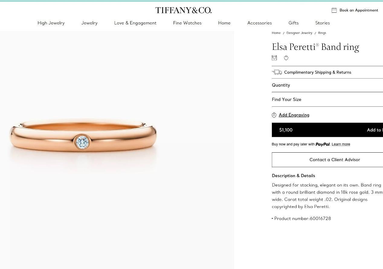 TIFFANY & Co. Elsa Peretti 18K Rose Gold .02 Diamant Band Ring 4.5 im Angebot 1