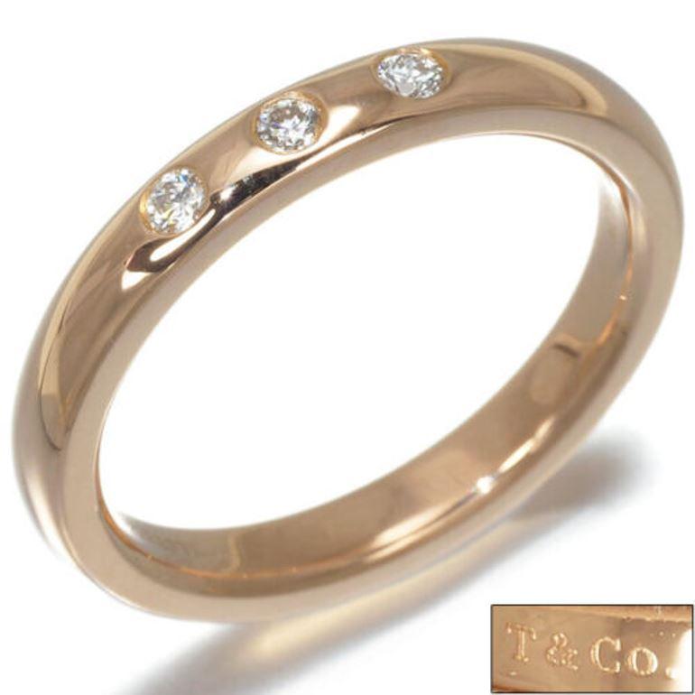 Round Cut TIFFANY & Co. Elsa Peretti 18K Rose Gold 3 Diamond Stacking Band Ring 5