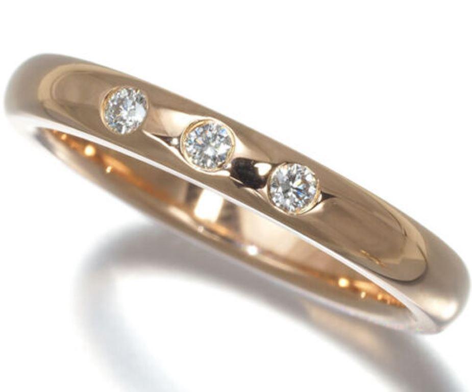 TIFFANY & Co. Elsa Peretti 18K Rose Gold 3 Diamond Stacking Band Ring 5 In Excellent Condition In Los Angeles, CA