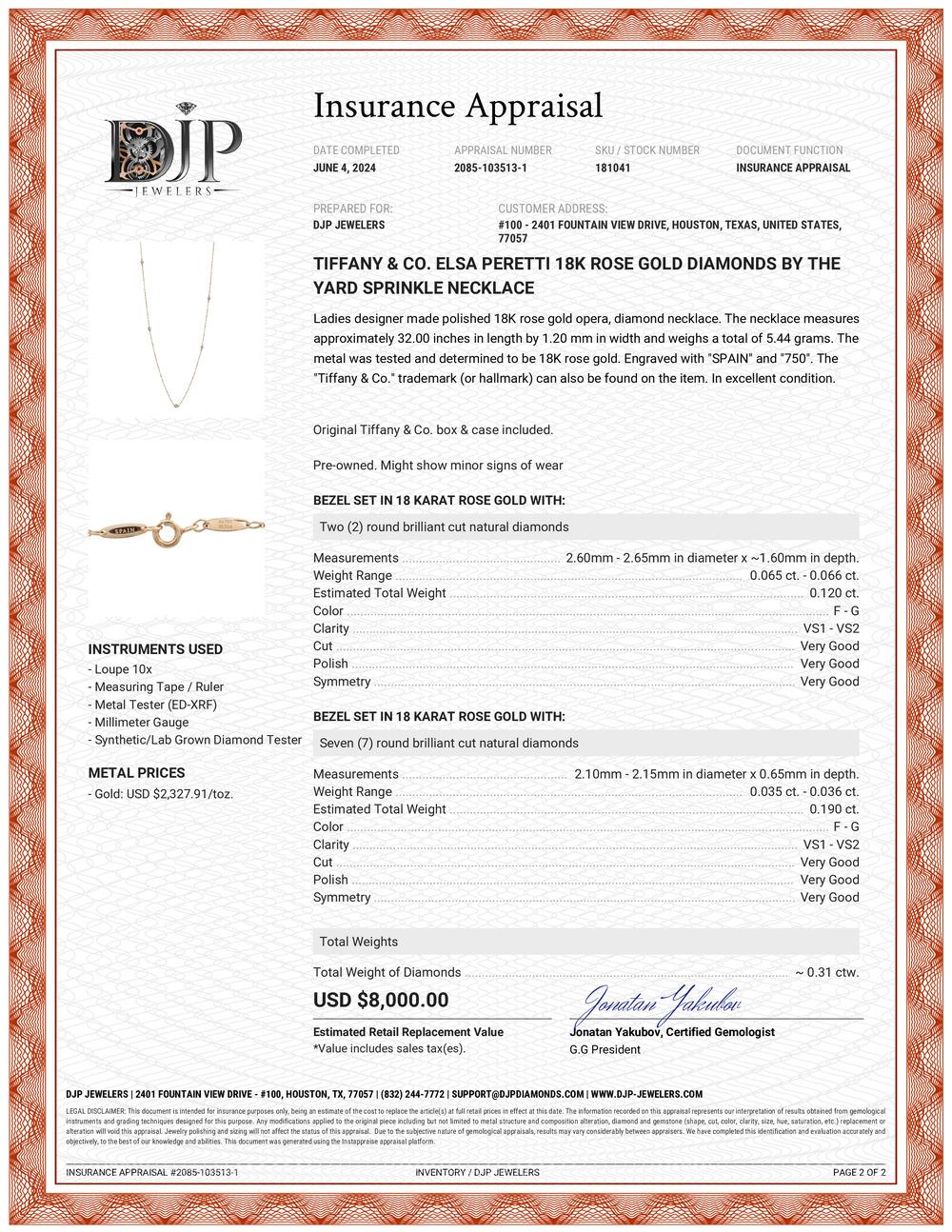 Tiffany & Co. Elsa Peretti 18K Rose Gold Diamonds By The Yard Sprinkle Necklace For Sale 3