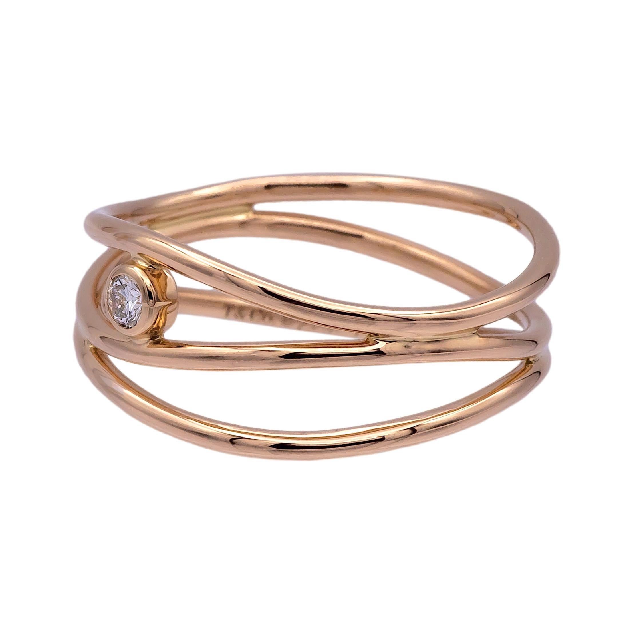 Round Cut Tiffany & Co Elsa Peretti 18K Rose Gold Three-Row Diamond Band Ring Size 6.5