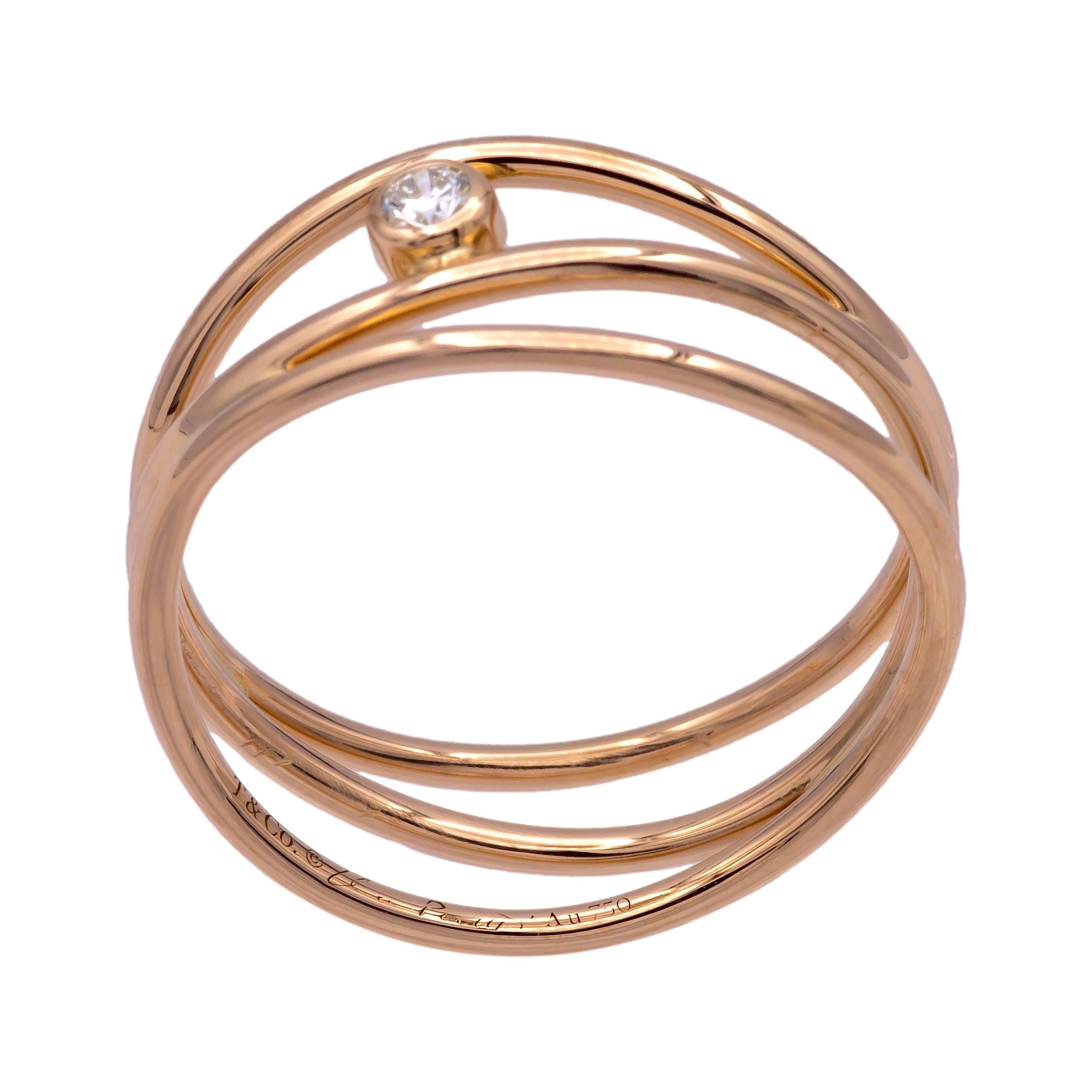 Tiffany & Co Elsa Peretti 18K Rose Gold Three-Row Diamond Band Ring Size 6.5 1