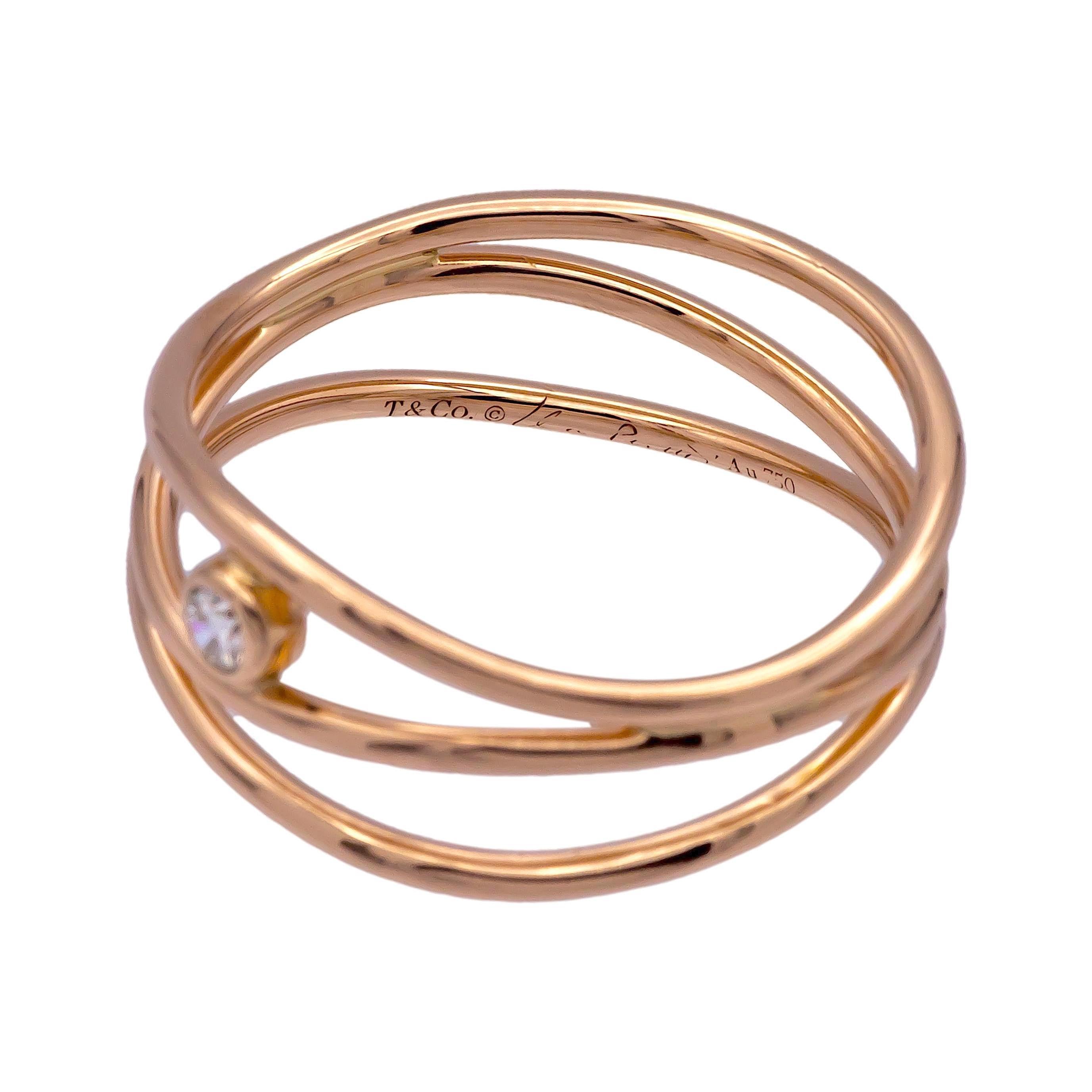 Tiffany & Co Elsa Peretti 18K Rose Gold Three-Row Diamond Band Ring Size 6.5 2