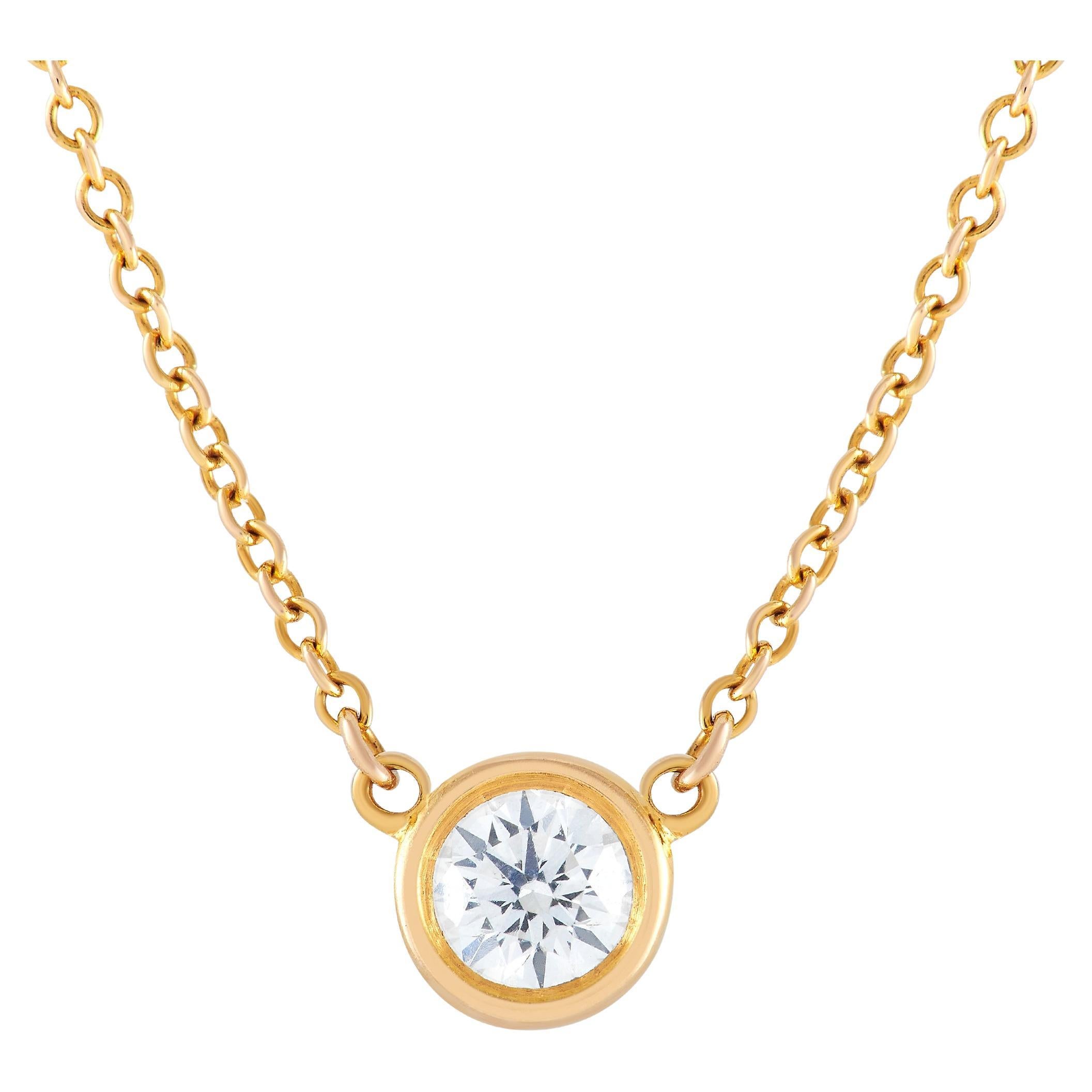 Tiffany 
Co. Elsa Peretti 18K Yellow Gold 0.30 ct Diamond Solitaire Necklace