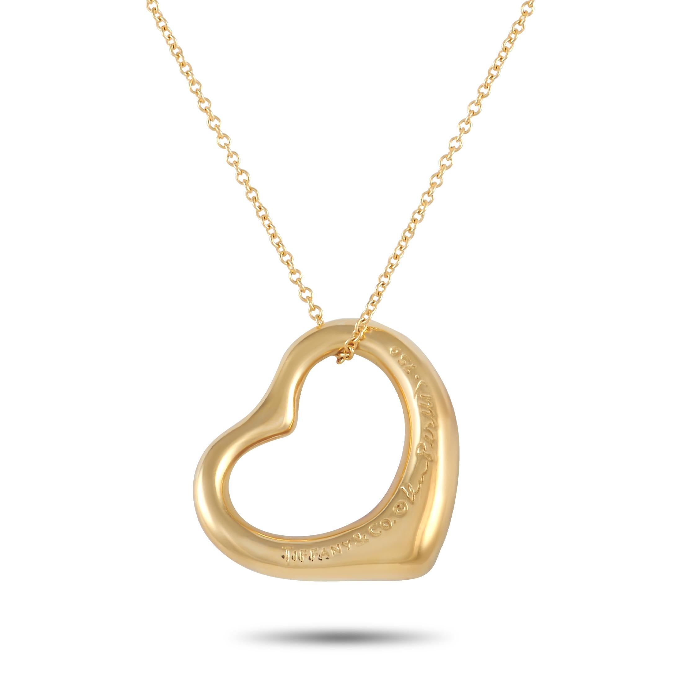 Tiffany & Co. Elsa Peretti Herz-Halskette aus 18 Karat Gelbgold mit 0,55 Karat Diamanten im Zustand „Hervorragend“ in Southampton, PA